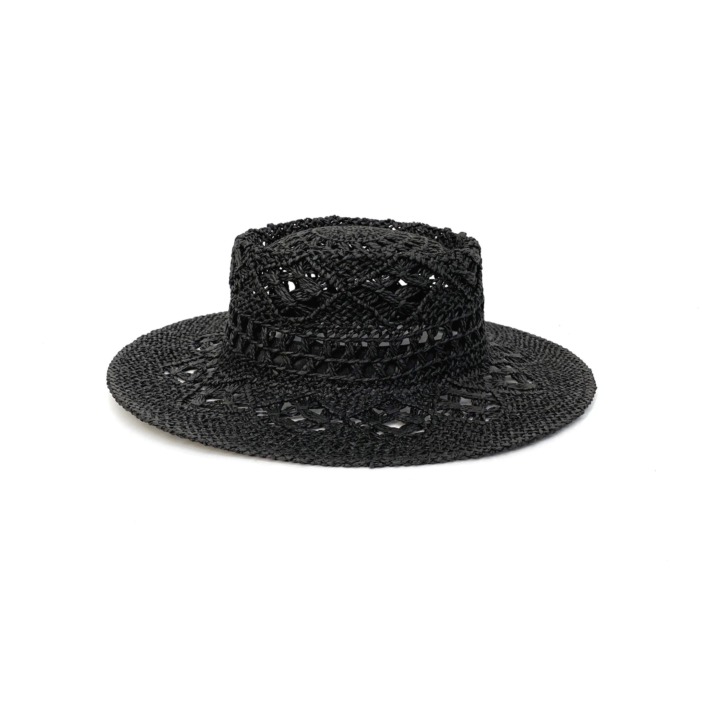 Fashion Style Spring/Summer Weaving Hollow Hand-Knitted Panama Vacation Wide Brim Straw Hat Sun Protection Sun Shade Outing Beach Hat