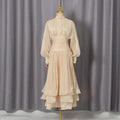 Spring Elegant Retro Lantern Sleeve Breasted Ruffled Maxi Dress Waist Slimming Dress Bella Mia