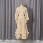 Spring Elegant Retro Lantern Sleeve Breasted Ruffled Maxi Dress Waist Slimming Dress Bella Mia