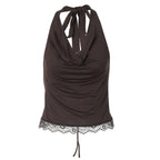 Lace Stitching Swing Collar Halterneck Vest Women Winter Sexy Inner Wear Outer Wear Slim Fit Tied Top Women Bella Mia
