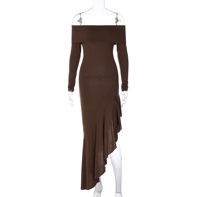 Women Wear Elegant off Shoulder Long Sleeve Close-Fitting Ruffled for Women Bella Mia