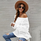 Autumn Winter off-Shoulder Plus Size Loose Sweater off-Shoulder Solid Color Pullover Sweater Women Bella Mia