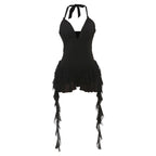 Summer Sexy Sexy Deep V Plunge neck Halter Backless Wooden Ear Solid Color Jumpsuit Bella Mia