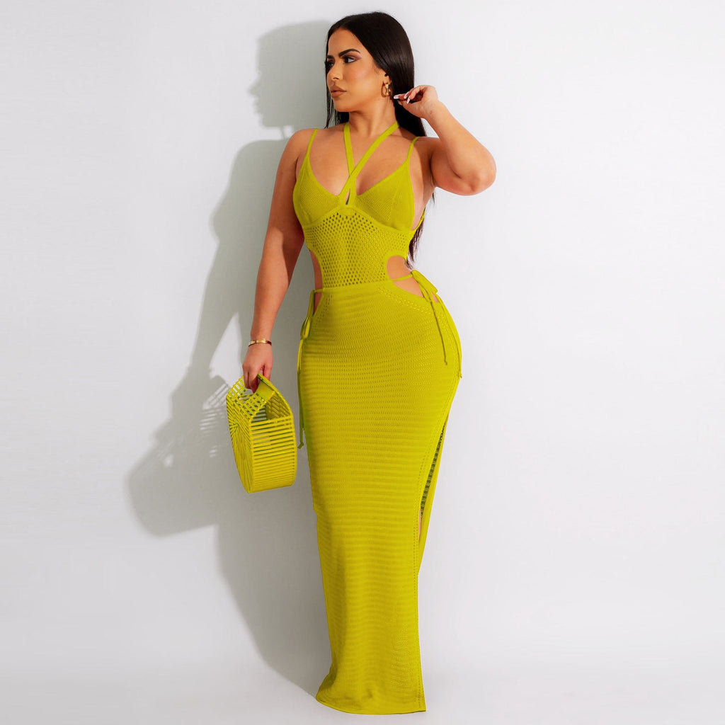 Sexy Women Clothing Ladies Halter Cropped Outfit Spaghetti Straps Knitted Dress Backless Beach Knitted Dress Bella Mia