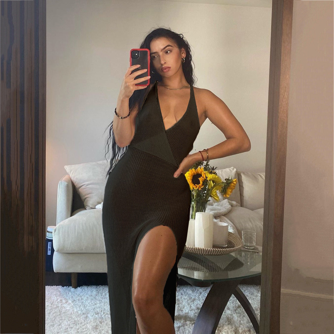 Sexy V neck Backless Lace up See through Beach Dress Bikini Smock Dress Strap Dress for Women Crochet hook Crochet hook Crochet hook Bella Mia
