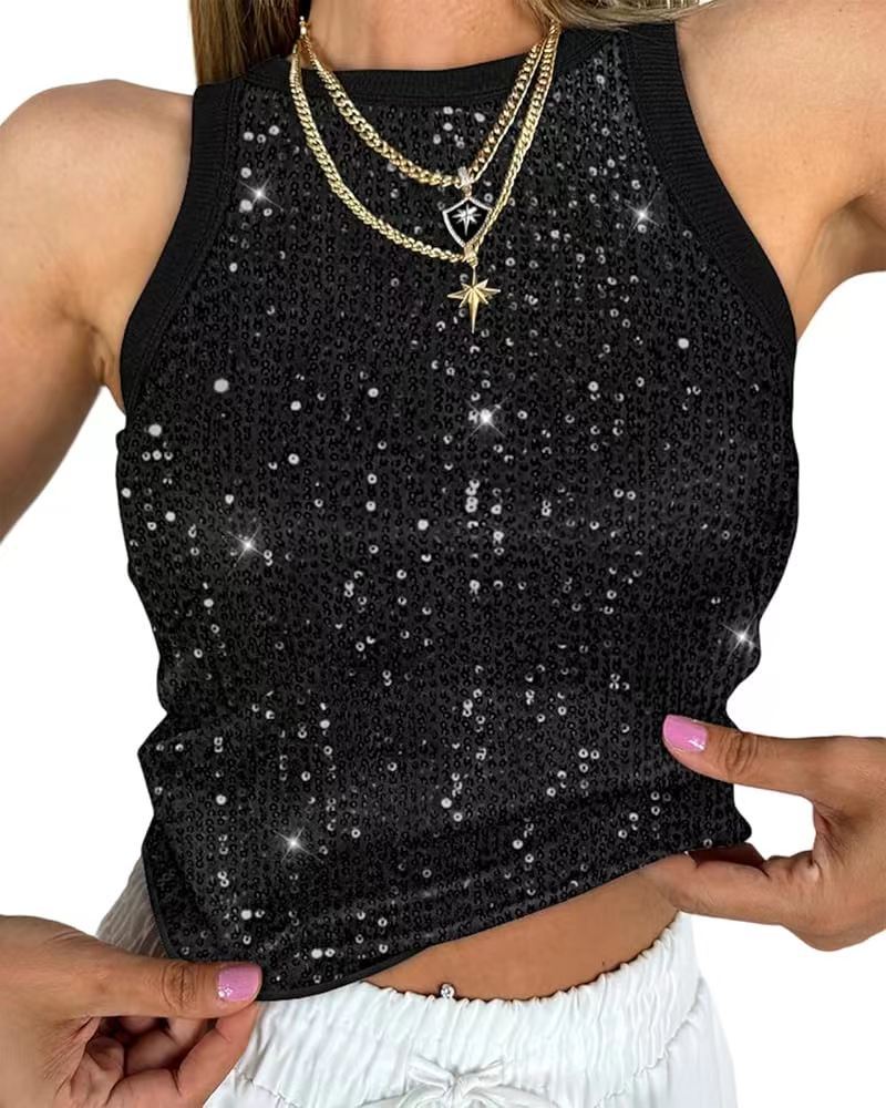 Sequin Leopard Print Women Vest Sexy Cropped Cropped Outfit Color Matching Sleeveless Top Women Bella Mia