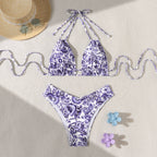 Solid Color Lace Up Adjustable Halter Top Sexy V Shaped Bottom Bikini Bella Mia