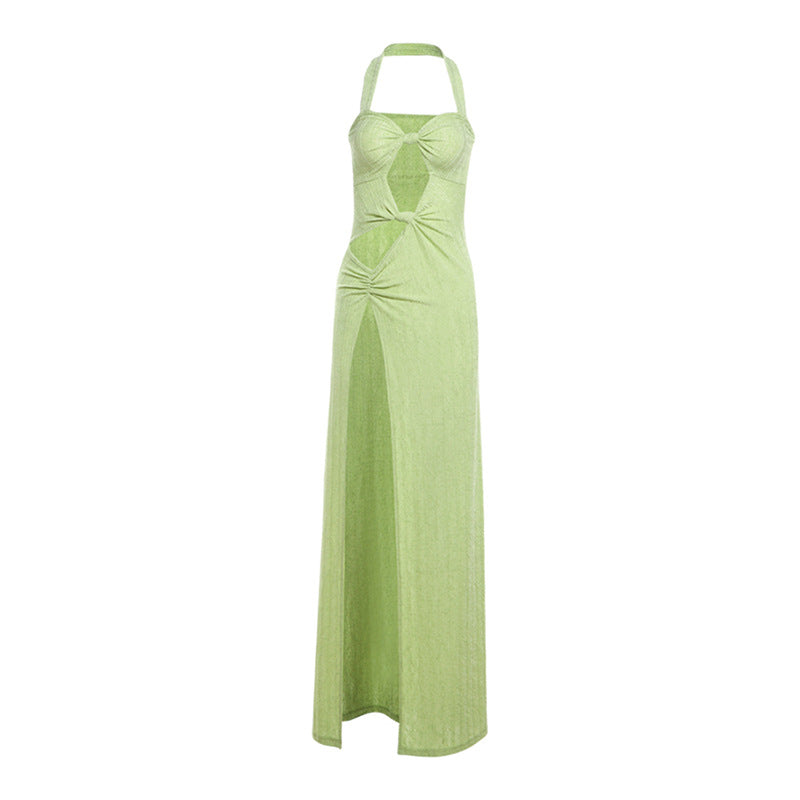 Spring Summer Women French Formal Dress Sexy Halter High Slit Dress Women Bella Mia