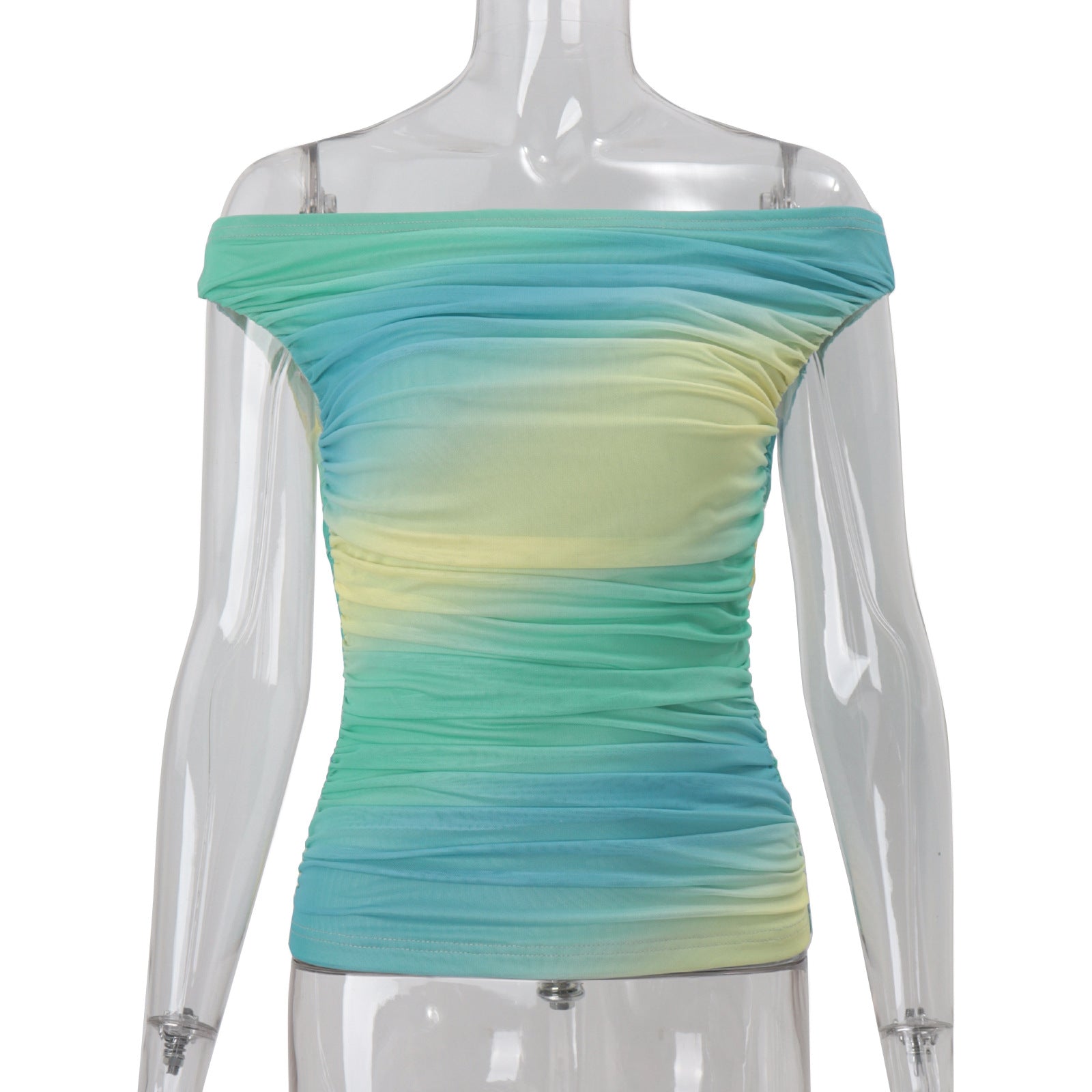 Women Clothing Autumn Sexy off Neck Gradient Color Matching Short Vest Top Bella Mia