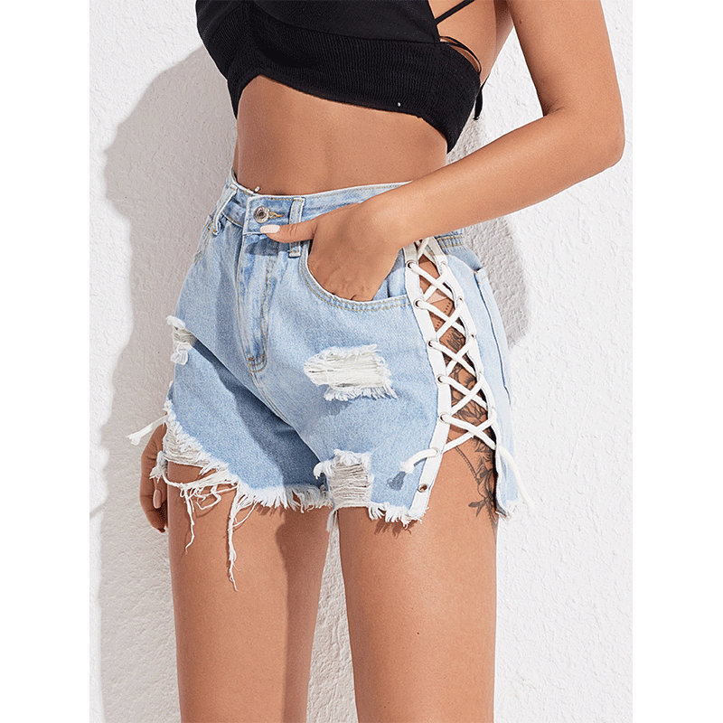 High Waist Slimming Lace-up Denim Shorts Women Summer Slim Fit Slim Fit Pants Bella Mia
