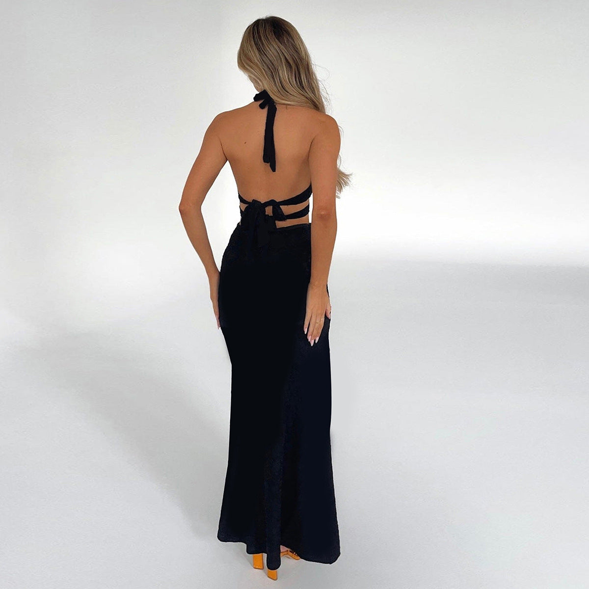 Summer Sexy Halter Dress Arrival Hollow Out Cutout out Tied Side Slit Irregular Asymmetric Maxi Dress Bella Mia