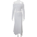 Women Clothing Fall Sexy off Shoulder Knitted Long Sleeved Top Low Waist Graceful Beach Skirt Two Piece Sets Bella Mia