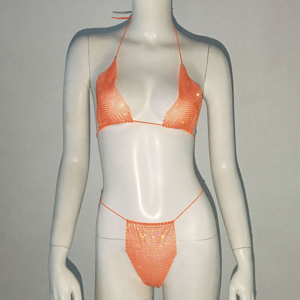 Women Clothing Rhinestone Bikini Set Carnival Sexy Lace Up Outdoor Beach Split Swimsuit Bella Mia
