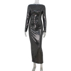 Women Sequin Design Slim Fit Graceful Tight Sexy Long Sleeve Narrow Dress Women Bella Mia