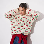 Cherry Printed Sweater Idle Loose Knitted Pullover Autumn Winter Sweet Cherry Sweater Bella Mia