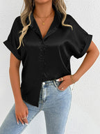 Women Clothes Summer Blue Color Satin Shirt Women Satin Shirt Bella Mia