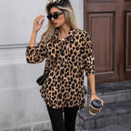 Women Autumn Satin Leopard Print Shirt Printed Long Sleeve Long Shirt Bella Mia