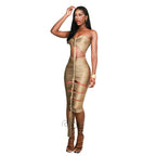 Autumn Winter Women Sexy Cutout Slim Fit Backless Pleated Bright Tube Top Dress Bella Mia