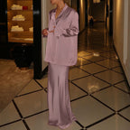 Spring Autumn Satin High Grade Half Length Skirt Set Collared Long Sleeve Top Office Two Piece Set Bella Mia