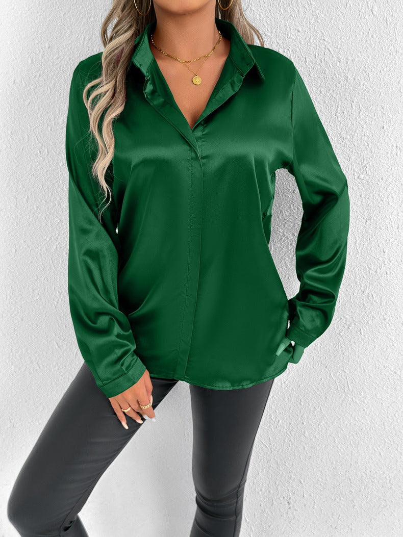 Women Clothes Clothes Spring Summer Satin Shirt Shirt Long Sleeve Satin Top Bella Mia