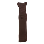 Spring Summer Women Sexy Diagonal Collar High Waist Figure Flattering Sheath Solid Color Dress Bella Mia
