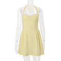 Women Clothing Summer Sexy Square Collar Elegant Backless Solid Color Halter Waist Dress Bella Mia