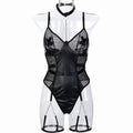 Motorcycle Faux Leather Paint Leather Stitching Mesh Hollow Out Cutout Perspective Cross Stickers Heavy Metal Chain Sexy Jumpsuit Bella Mia