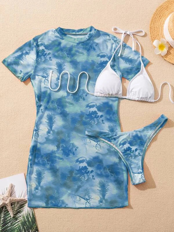Bikini Outer Single Swimsuit Bikini Women Split Sleeved Blouse Swimsuit Three Piece Yongzh Bella Mia