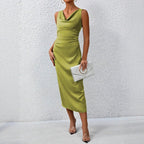 Women Spring Summer Summer Satin Maxi Dress Pleated Sexy Satin Dress Bella Mia