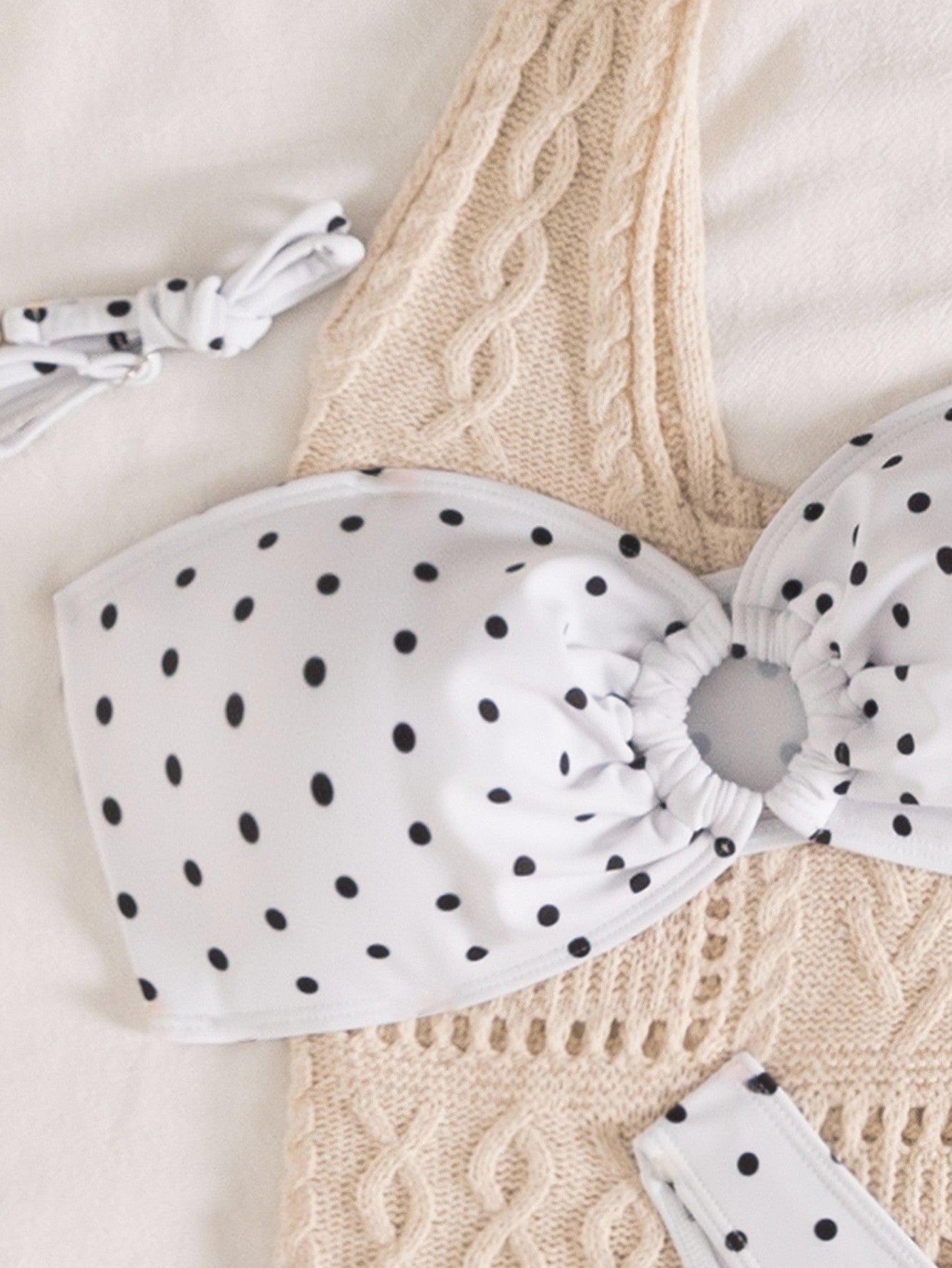 Black White Polka Dot Fresh Advanced Hollowed out Detachable Shoulder Strap Split Bikini
