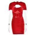 Sexy Hollow Out Cutout Sleeveless Hip Dress Elegant Floral Decorative Pleated Dress Summer Bella Mia