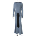 Women Clothing Summer Solid Color Pleated Waist Controlled Lace up Long Sleeve Dress Women Bella Mia