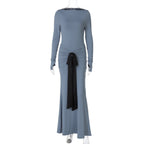 Women Clothing Summer Solid Color Pleated Waist Controlled Lace up Long Sleeve Dress Women Bella Mia