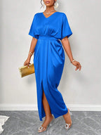 Women Clothing Early Autumn Satin Dress Ball Gown Satin Waist Tight Maxi Dress Bella Mia