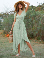 V neck Bohemian Vacation Slim Fit Tied Dress Bella Mia