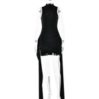 Spring Dress Sexy Solid Color round Neck Sleeveless Hip Bag Lace Bella Mia