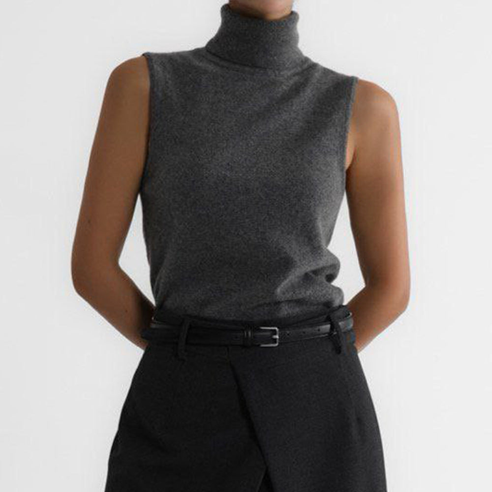 Knitted Sleeveless Vest Autumn High Neck Vest Sweater Minimalist Vest Top Women Bella Mia