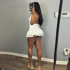 Sexy Women Clothing Dress Autumn Lace up Lace Cake Type Backless Sexy Bella Mia