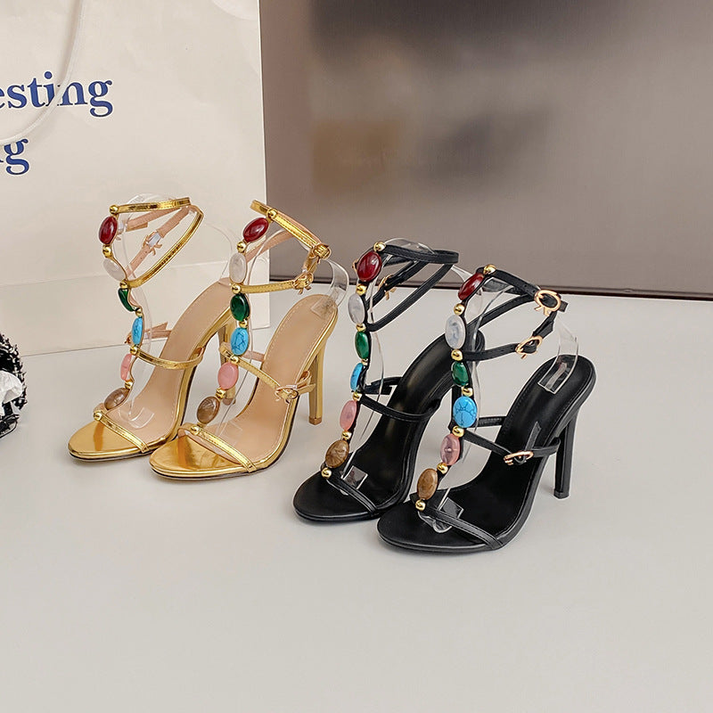 Summer 11cm Stiletto Heels Pearl Open Toe Ankle Strap Buckle Sandals Women Sexy Bella Mia