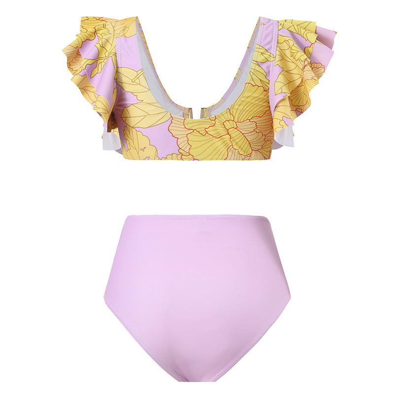 French Retro Printed One Piece Swimsuit Women Spring Vacation Beach Dress Three Piece Bikini Bella Mia