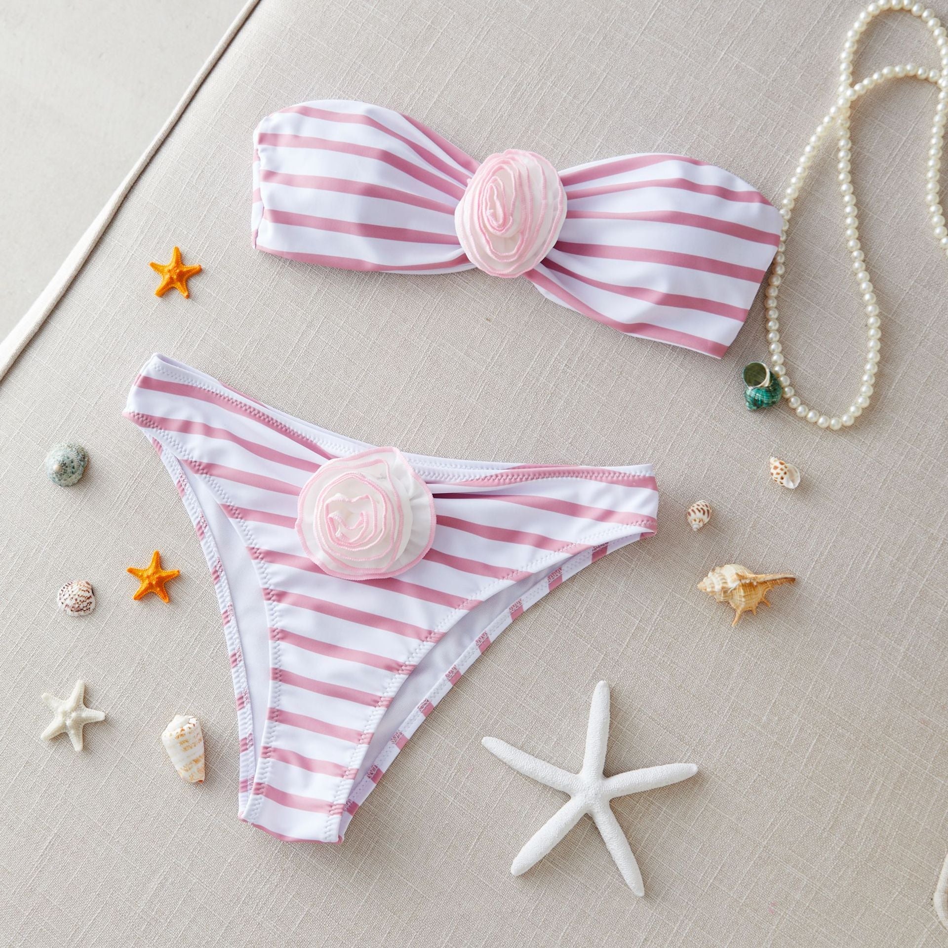 Tube Top Striped Printed High Waist Bikini Split Swimsuit Women Bikini Bella Mia