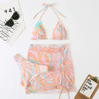 Women Swimsuit Women Split Three Piece Skirt Striped Bikini