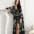 Fall Long Loose Casual Homewear Artificial Silk Printed Cardigan Ladies Robe Bella Mia
