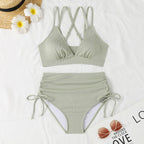 Swimwear Bikini Split High Waist Sunken Stripe Sexy Swimsuit Women Solid Color Split Swimsuit Swimsuit Bella Mia