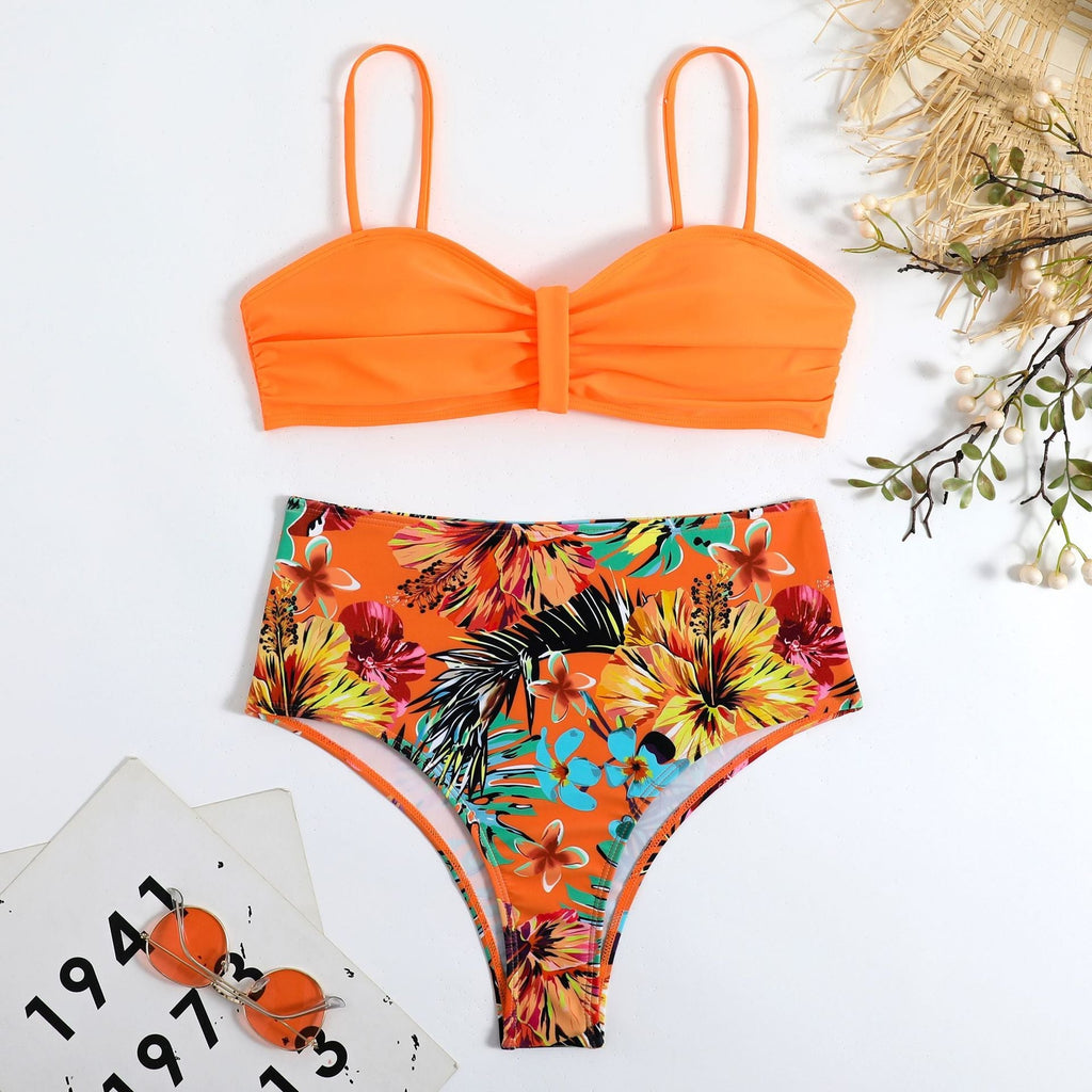 Swimsuit Women Split Bikini Retro Sexy Solid Color Printing Bikini Wear Bella Mia
