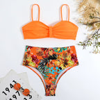 Swimsuit Women Split Bikini Retro Sexy Solid Color Printing Bikini Wear Bella Mia