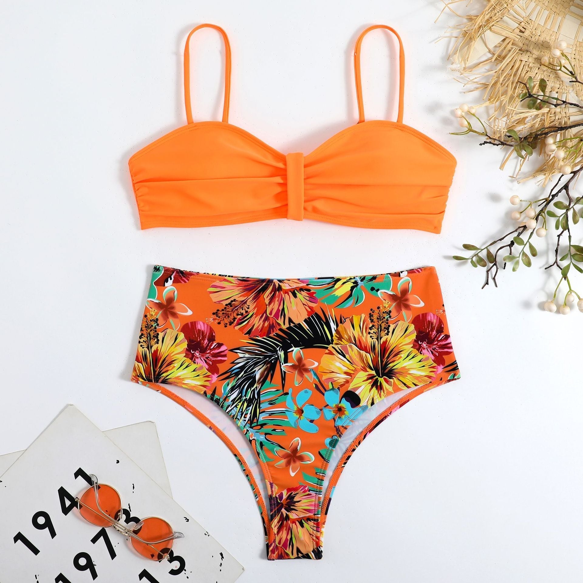Swimsuit Women Split Bikini Retro Sexy Solid Color Printing Bikini Wear Bella Mia