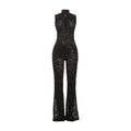 Autumn Winter Women Lace Stitching Sleeveless Sexy High Waist Slim Fit Micro Pull Jumpsuit Bella Mia