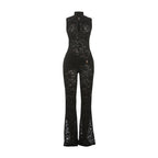 Autumn Winter Women Lace Stitching Sleeveless Sexy High Waist Slim Fit Micro Pull Jumpsuit Bella Mia
