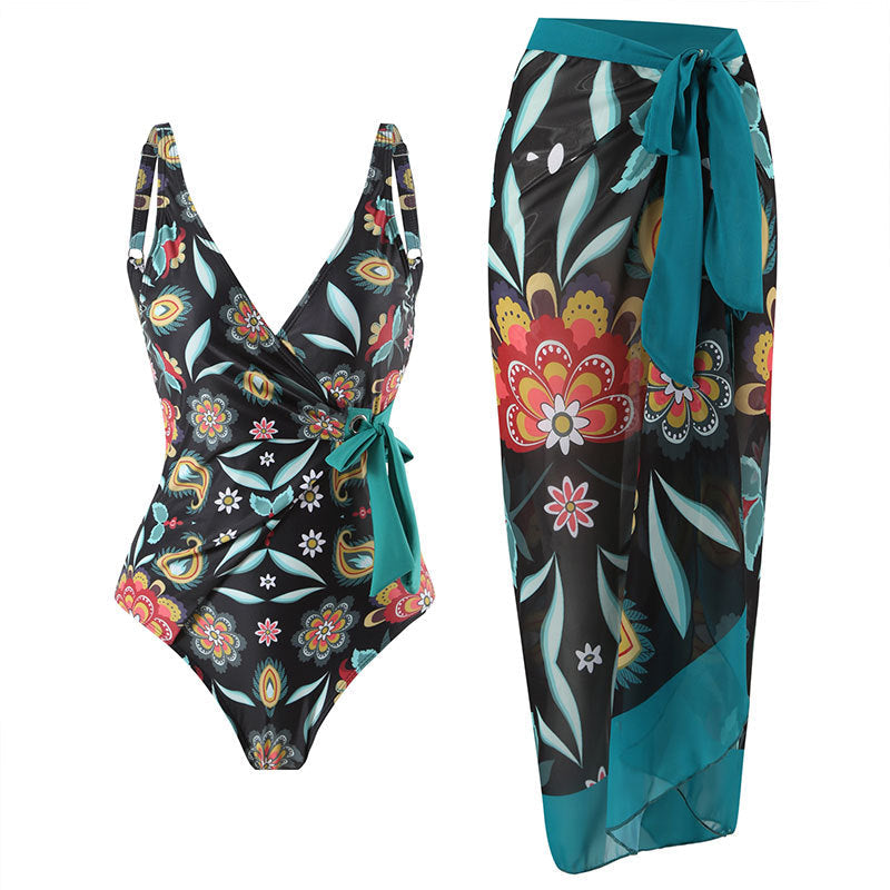 Siamese Conservative Cover Belly Backless Sexy Swimsuit Women Suit Chiffon Beach Skirt Bella Mia